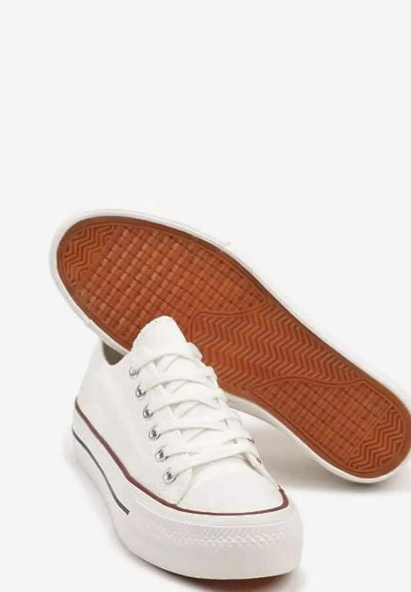 Biało-Czerwone Casualowe Trampki na Platformie ze Sznurowaniem Ravathra