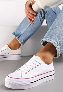 Biało-Czerwone Klasyczne Trampki przed Kostkę na Grubej Podeszwie Lindeheta