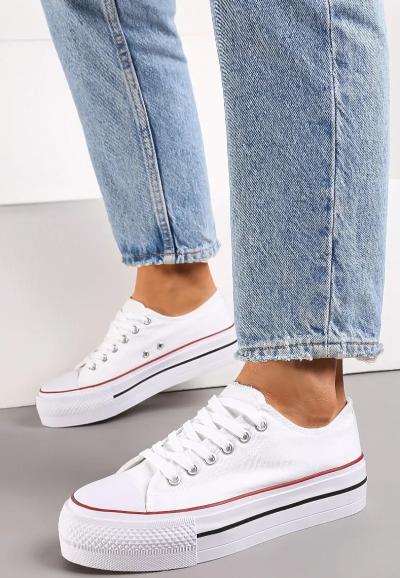 Biało-Czerwone Klasyczne Trampki przed Kostkę na Grubej Podeszwie Lindeheta