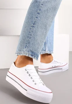 Biało-Czerwone Klasyczne Trampki przed Kostkę na Grubej Podeszwie Lindeheta