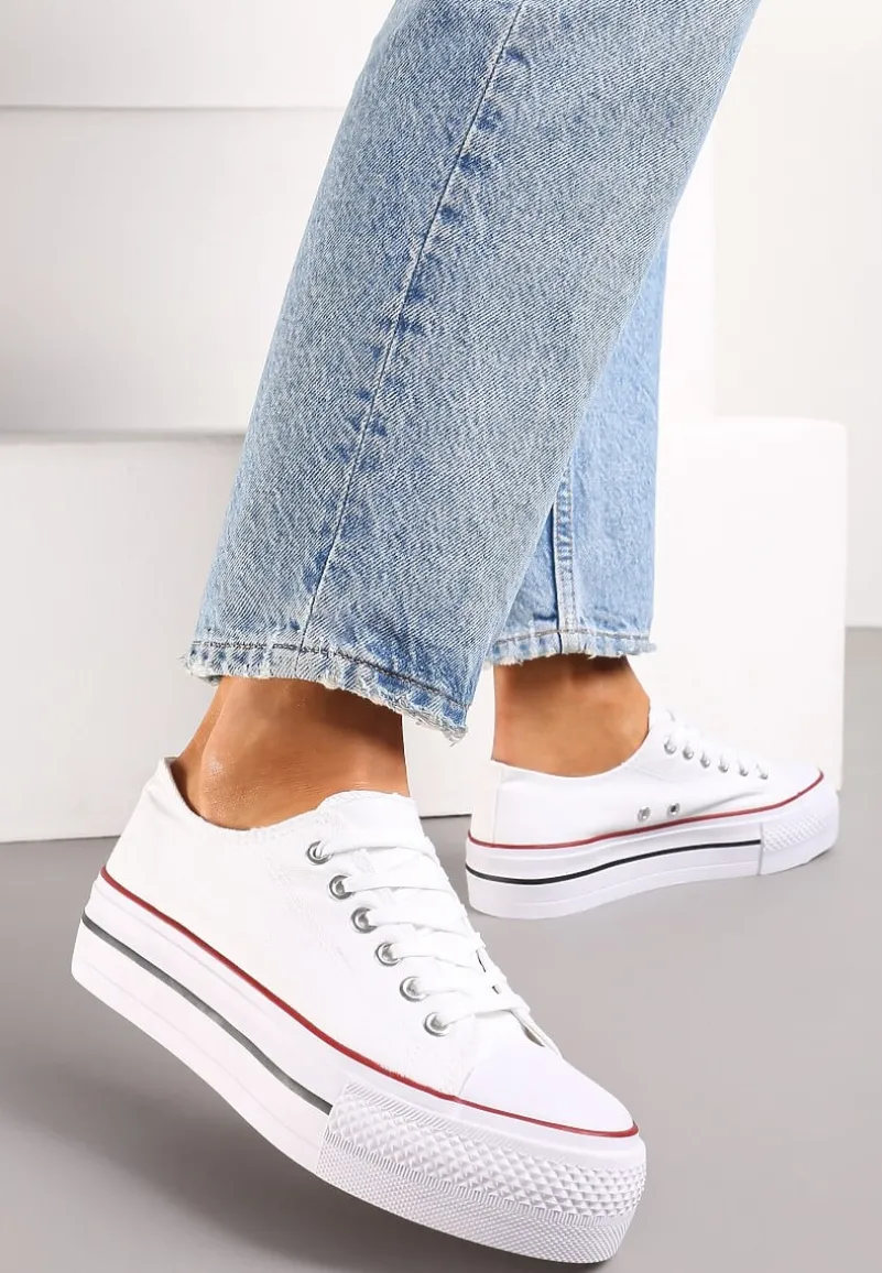 Biało-Czerwone Klasyczne Trampki przed Kostkę na Grubej Podeszwie Lindeheta