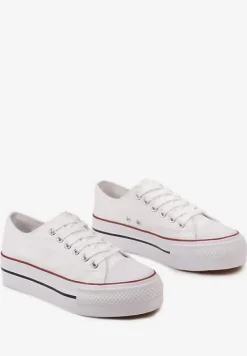 Biało-Czerwone Klasyczne Trampki przed Kostkę na Grubej Podeszwie Lindeheta