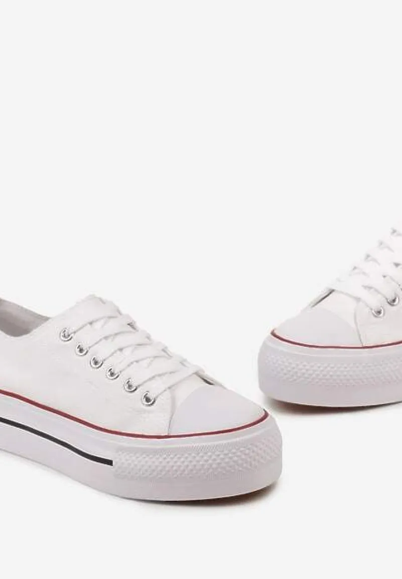 Biało-Czerwone Klasyczne Trampki przed Kostkę na Grubej Podeszwie Lindeheta