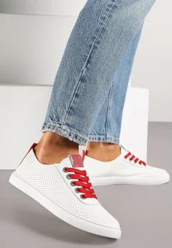 Biało-Czerwone Tenisówki Ozdobione Cyrkoniami i Perforacją Liradena