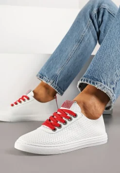Biało-Czerwone Tenisówki Ozdobione Cyrkoniami i Perforacją Liradena