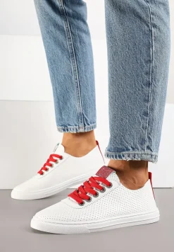 Biało-Czerwone Tenisówki Ozdobione Cyrkoniami i Perforacją Liradena