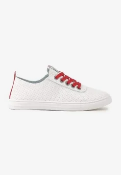 Biało-Czerwone Tenisówki Ozdobione Cyrkoniami i Perforacją Liradena
