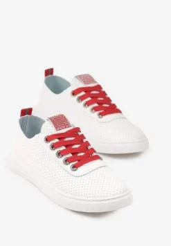 Biało-Czerwone Tenisówki Ozdobione Cyrkoniami i Perforacją Liradena