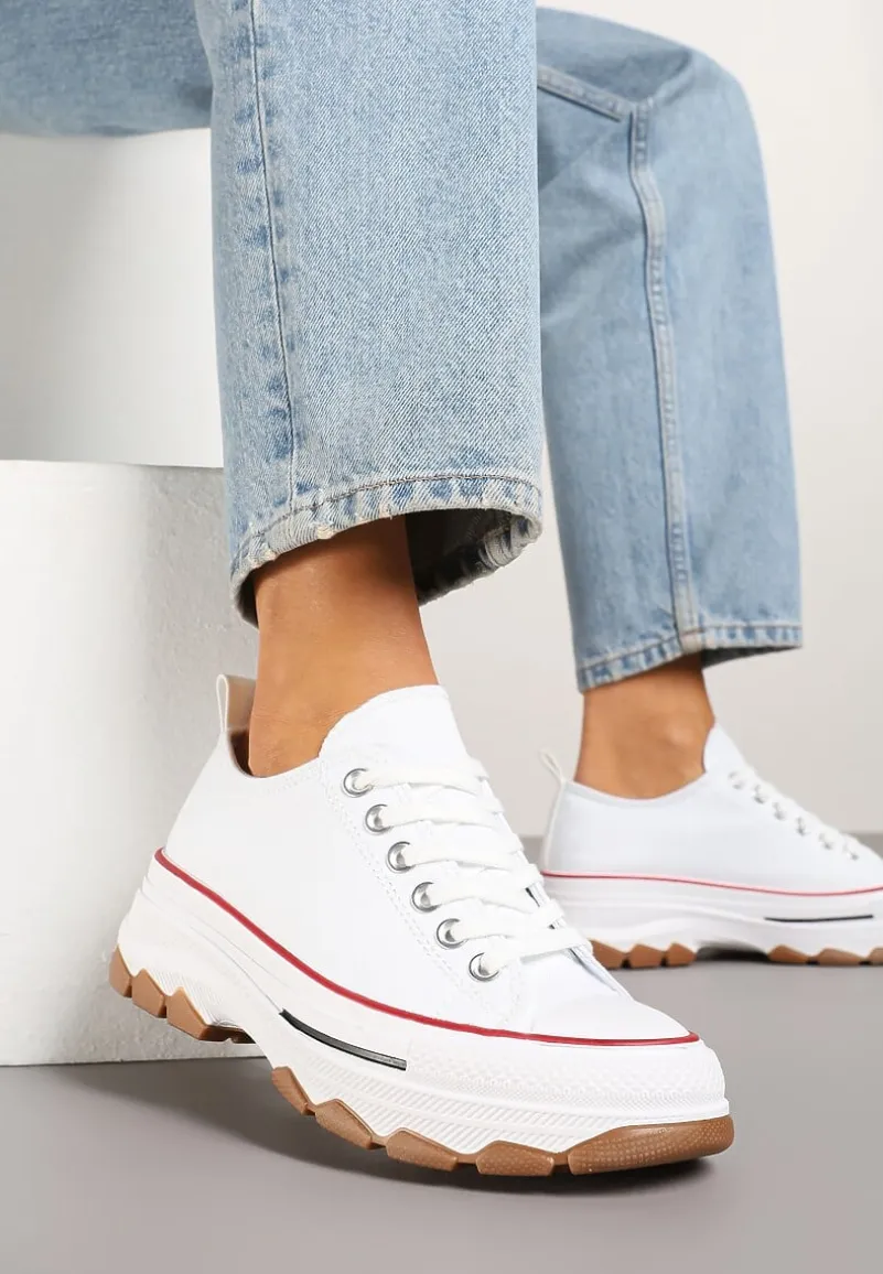Biało-Czerwone Trampki na Platformie z Niską Cholewką Evalloria