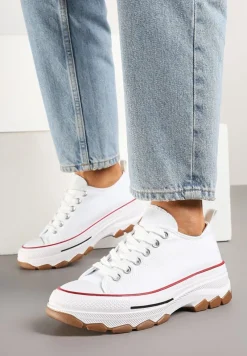 Biało-Czerwone Trampki na Platformie z Niską Cholewką Evalloria