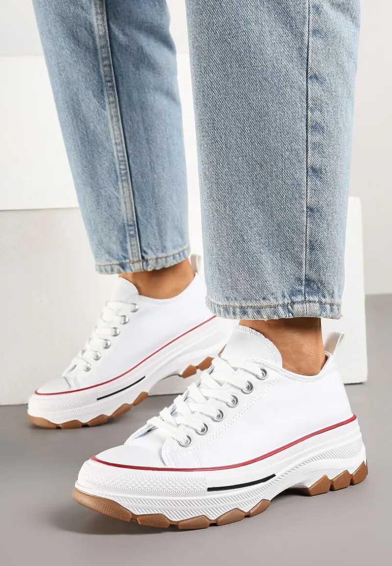 Biało-Czerwone Trampki na Platformie z Niską Cholewką Evalloria