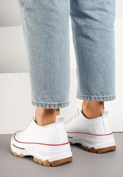 Biało-Czerwone Trampki na Platformie z Niską Cholewką Evalloria