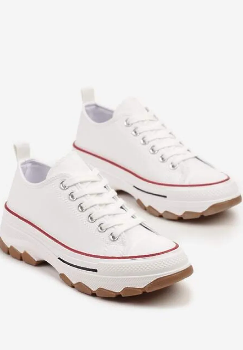 Biało-Czerwone Trampki na Platformie z Niską Cholewką Evalloria