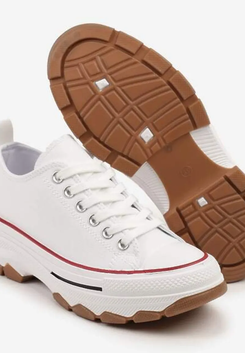 Biało-Czerwone Trampki na Platformie z Niską Cholewką Evalloria