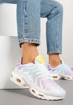 Biało-Fioletowe Buty Sportowe Sneakersy z Geometrycznym Tłoczeniem Vulinea