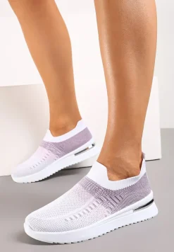 Biało-Fioletowe Buty Sportowe z Nadrukiem Obmre i Skarpetkową Cholewką Erinevia