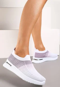 Biało-Fioletowe Buty Sportowe z Nadrukiem Obmre i Skarpetkową Cholewką Erinevia