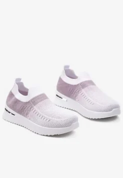 Biało-Fioletowe Buty Sportowe z Nadrukiem Obmre i Skarpetkową Cholewką Erinevia