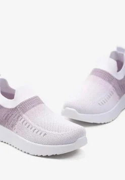 Biało-Fioletowe Buty Sportowe z Nadrukiem Obmre i Skarpetkową Cholewką Erinevia