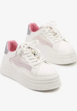 Biało-Fioletowe Sneakersy na Tłoczonej Platformie Elazia