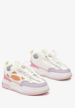 Biało-Fioletowe Sneakersy na Niskiej Platformie z Grubymi Sznurowadłami Vansyla