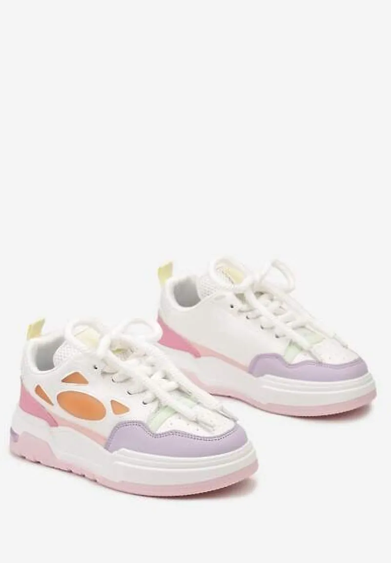 Biało-Fioletowe Sneakersy na Niskiej Platformie z Grubymi Sznurowadłami Vansyla