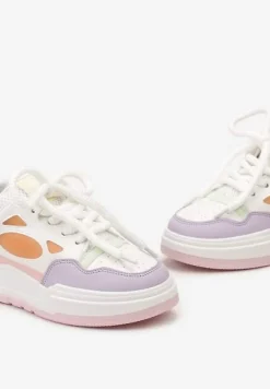 Biało-Fioletowe Sneakersy na Niskiej Platformie z Grubymi Sznurowadłami Vansyla