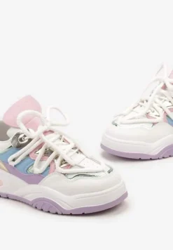 Biało-Fioletowe Sneakersy Ozdobione Kolorowymi i Metalicznymi Wstawkami na Grubej Podeszwie Oplevia