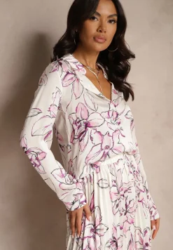 Biało-Fuksjowa Koszula z Wiskozą i Kwiatowym Wzorem Fenellea