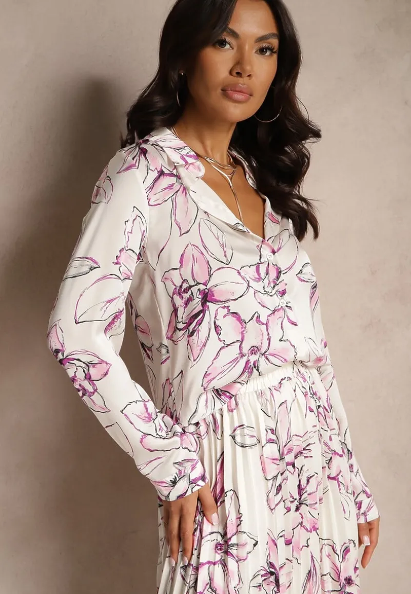 Biało-Fuksjowa Koszula z Wiskozą i Kwiatowym Wzorem Fenellea