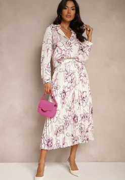 Biało-Fuksjowa Koszula z Wiskozą i Kwiatowym Wzorem Fenellea