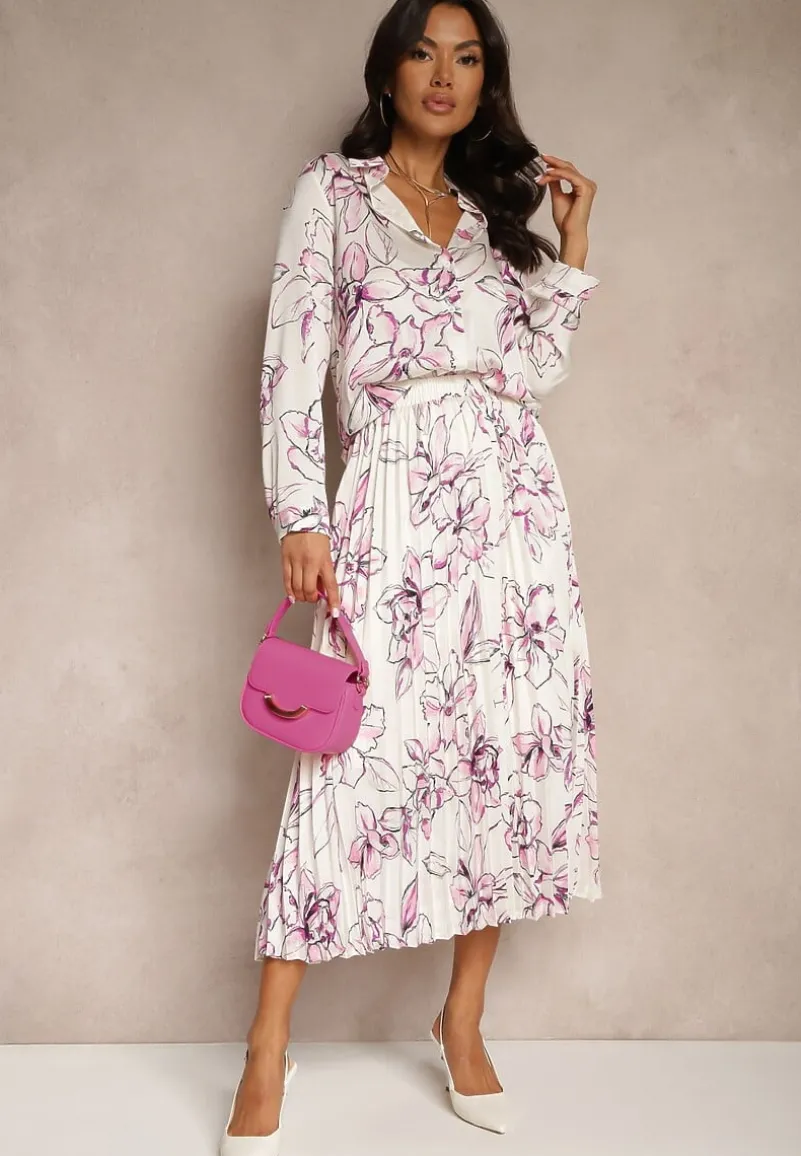 Biało-Fuksjowa Koszula z Wiskozą i Kwiatowym Wzorem Fenellea