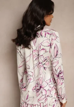 Biało-Fuksjowa Koszula z Wiskozą i Kwiatowym Wzorem Fenellea