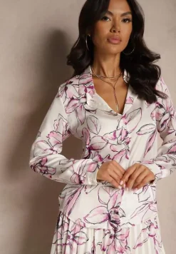 Biało-Fuksjowa Koszula z Wiskozą i Kwiatowym Wzorem Fenellea