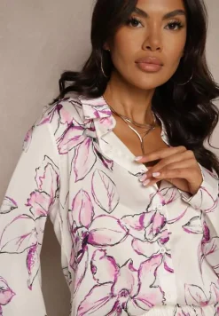 Biało-Fuksjowa Koszula z Wiskozą i Kwiatowym Wzorem Fenellea