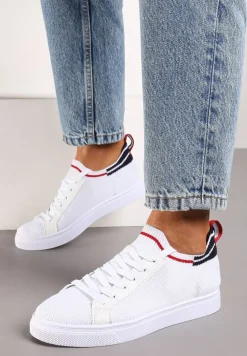 Biało-Granatowe Płaskie Sneakersy Wsuwane z Imitacji Skóry ze Sznurowaniami Gaxia