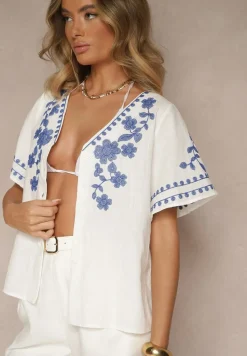 Biało-Niebieska Koszula z Bawełny w Hafty Ararisa