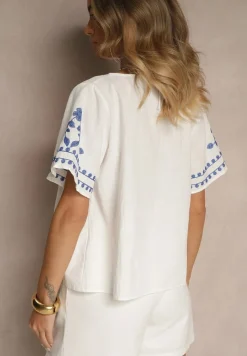 Biało-Niebieska Koszula z Bawełny w Hafty Ararisa