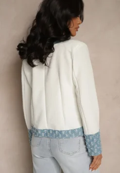 Biało-Niebieska Marynarka o Pudełkowym Kroju z Tłoczonymi Zdobieniami Ranolea