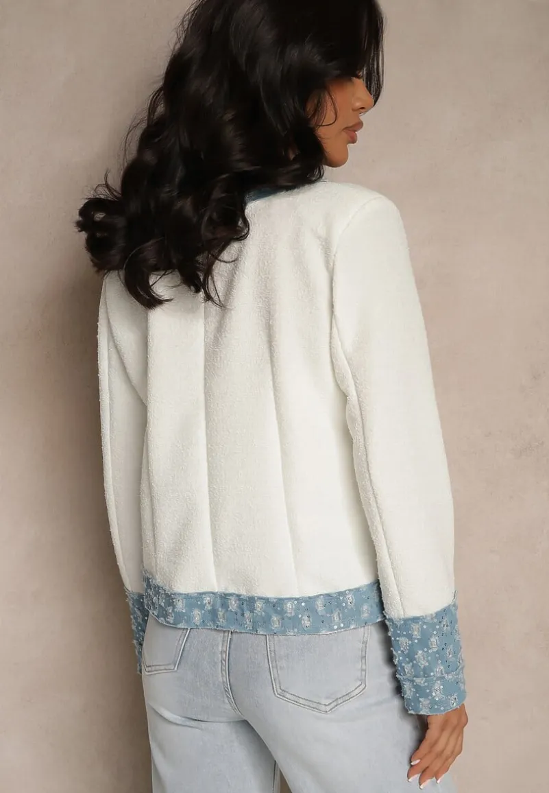 Biało-Niebieska Marynarka o Pudełkowym Kroju z Tłoczonymi Zdobieniami Ranolea