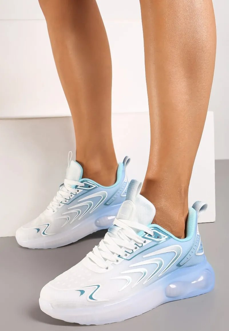 Biało-Niebieskie Buty Sportowe Sneakersy na Płaskiej Podeszwie ze Sznurowaniem Risannie