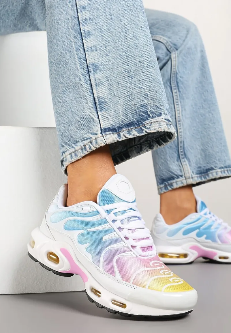 Biało-Niebieskie Buty Sportowe Sneakersy z Geometrycznym Tłoczeniem Vulinea