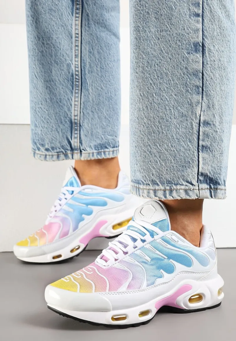 Biało-Niebieskie Buty Sportowe Sneakersy z Geometrycznym Tłoczeniem Vulinea