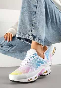 Biało-Niebieskie Buty Sportowe Sneakersy z Geometrycznym Tłoczeniem Vulinea