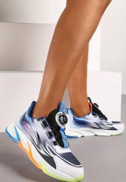 Biało-Niebieskie Buty Sportowe Sneakersy na Płaskiej Podeszwie z Regulowanym Pokrętłem Vimaritta