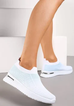 Biało-Niebieskie Buty Sportowe z Nadrukiem Obmre i Skarpetkową Cholewką Erinevia