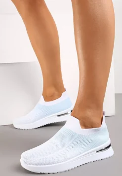 Biało-Niebieskie Buty Sportowe z Nadrukiem Obmre i Skarpetkową Cholewką Erinevia