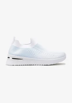 Biało-Niebieskie Buty Sportowe z Nadrukiem Obmre i Skarpetkową Cholewką Erinevia