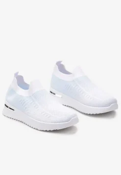 Biało-Niebieskie Buty Sportowe z Nadrukiem Obmre i Skarpetkową Cholewką Erinevia