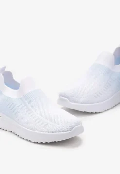 Biało-Niebieskie Buty Sportowe z Nadrukiem Obmre i Skarpetkową Cholewką Erinevia